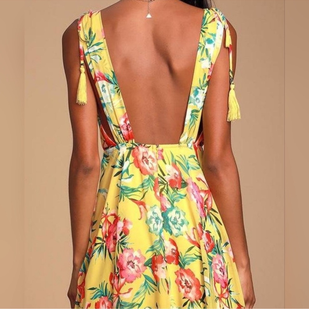 Lulu's Tropic Wonder Yellow Floral Midi Dress Womens Size Large - Picture 5 of 16